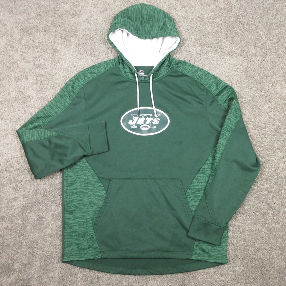 New York Jets Sweater Mens XL Green Hoodie Sweatshirt Majestic ThermaBase Logo